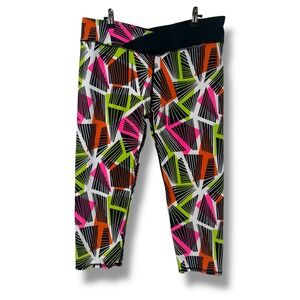 Fabletics Leggings Women's XXL‎ Crossover Waist Capri Neon Geometric